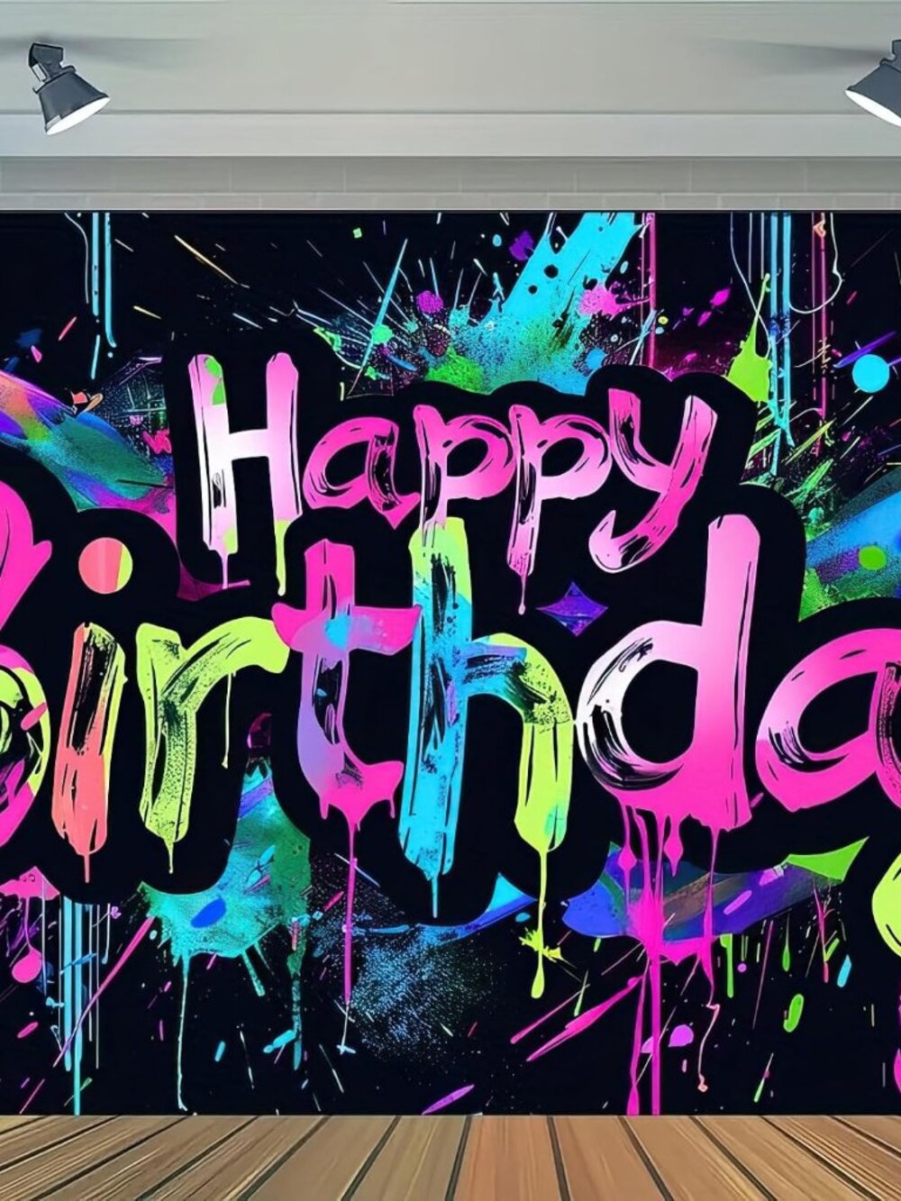 Neon Happy Birthday Banner 71x43 Inch